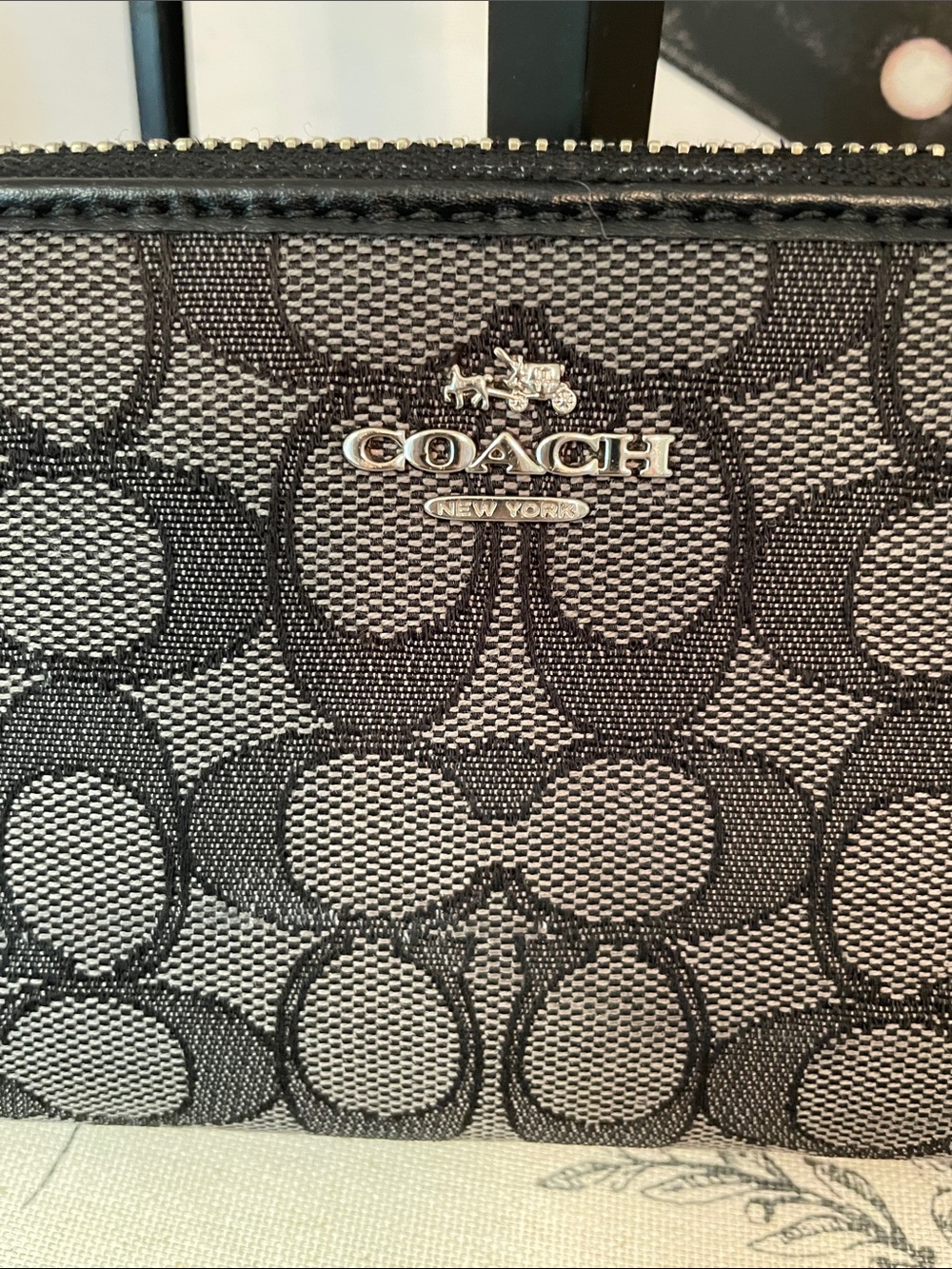Coach Black and Gray Signature Zip Wallet - Picture 4 of 16
